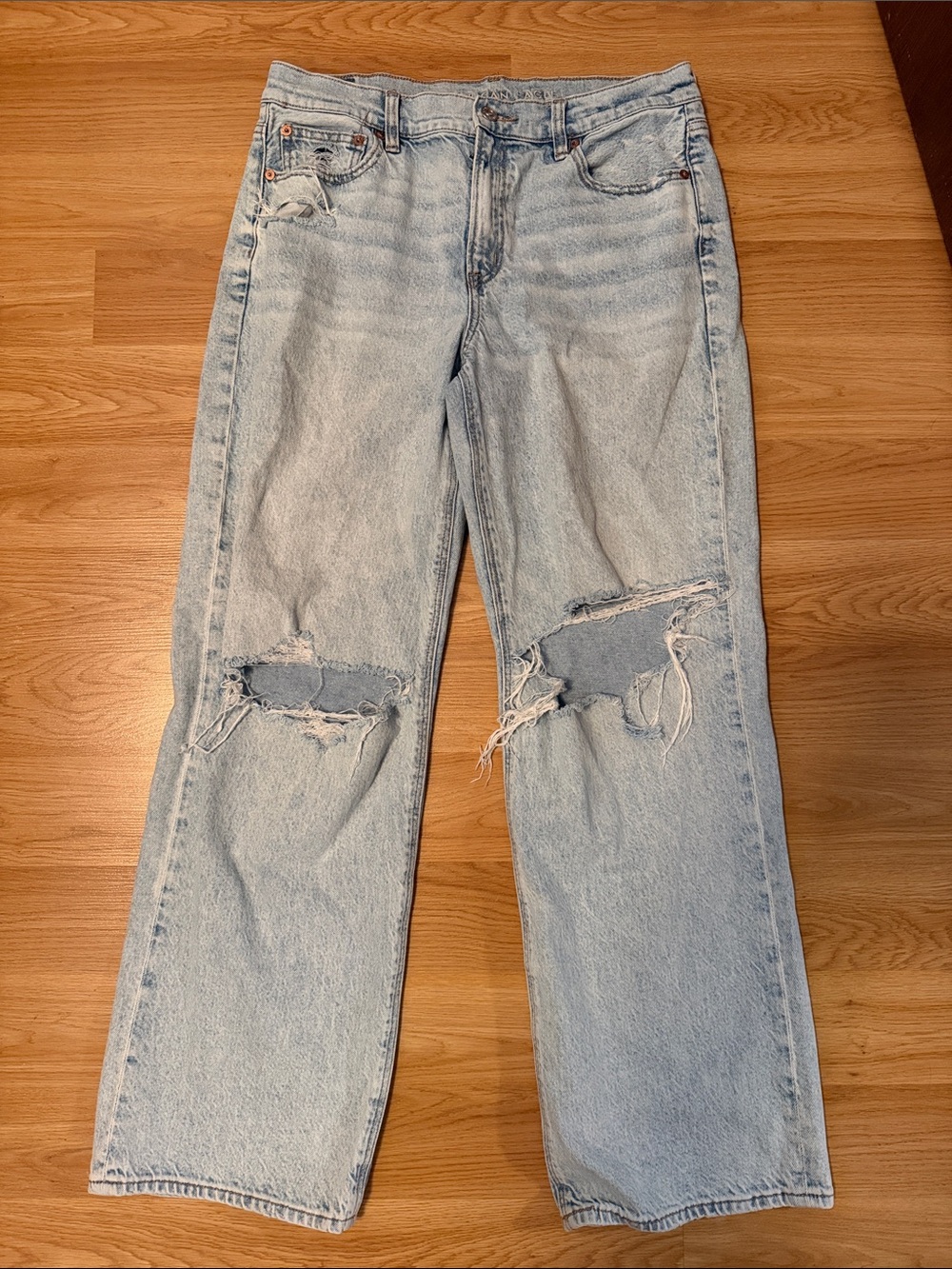 American Eagle Outfitters Light Blue Distressed Straight Leg Jeans